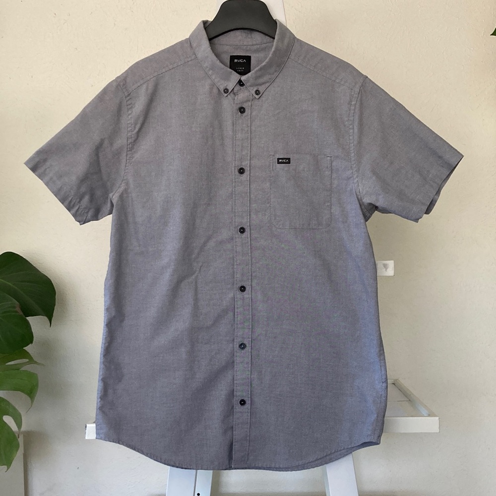 RVCA Men's slim fit Button Down Shirt gray L
